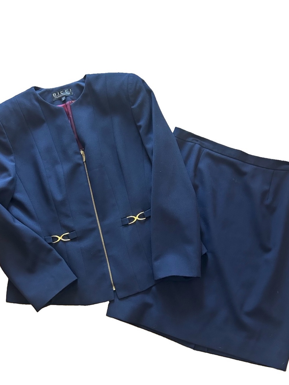 Vintage BICCI Navy Gold Skirt Suit Size 14